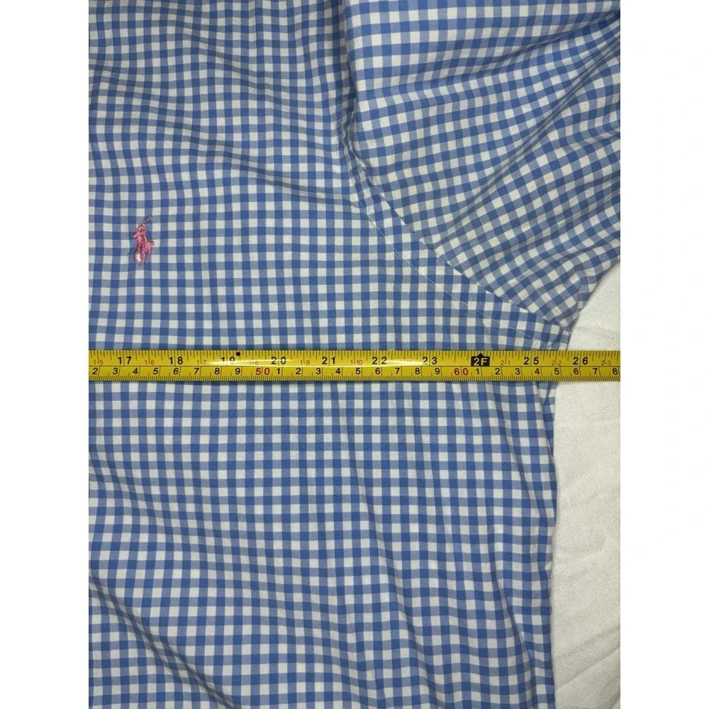 Vintage Ralph Lauren Men's XXL Blue & White Gingham Custom‎ Fit Shirt Pink Pony